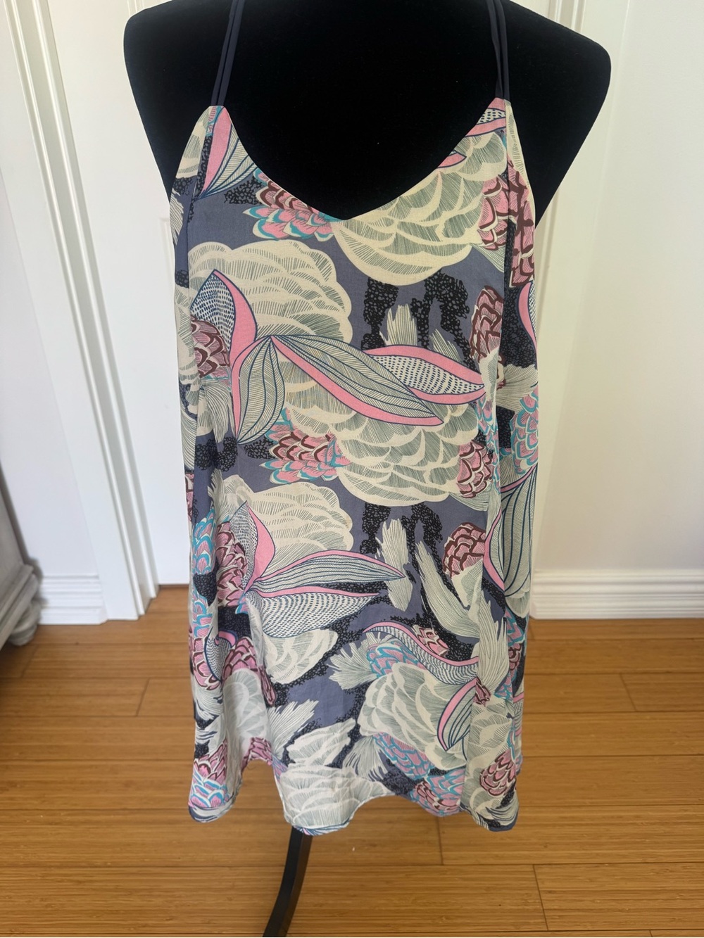 Feminine and Flowing Slip Dress in Gray, Pink & Teal
